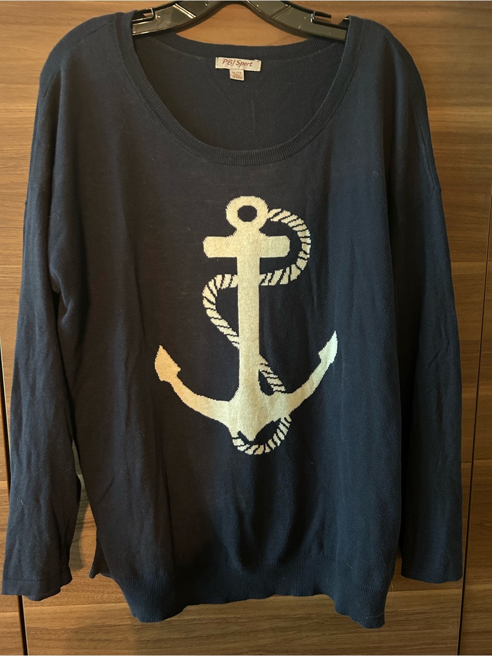 Navy Anchor Crewneck Sweater, 100% cotton. Perfect for summer!